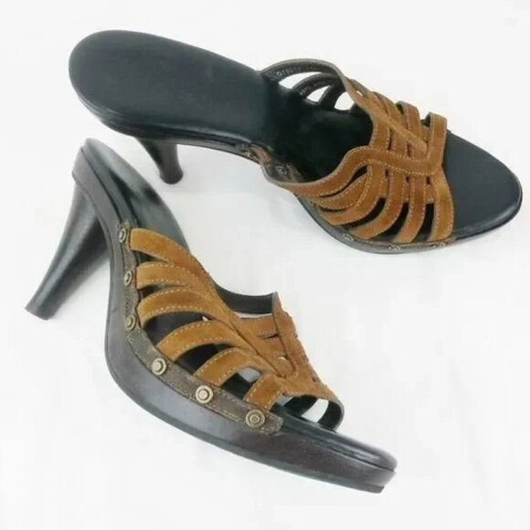 Cole Haan Strappy Heels Brown Leather Slide Sz 10 Made in Brazil - Picture 1 of 16